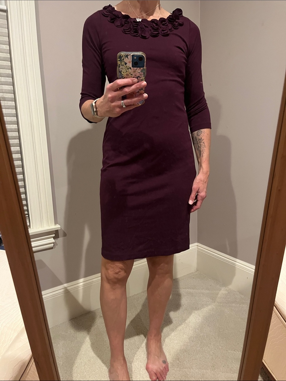Talbots Deep Plum Floral-Appliqué Sheath Dress